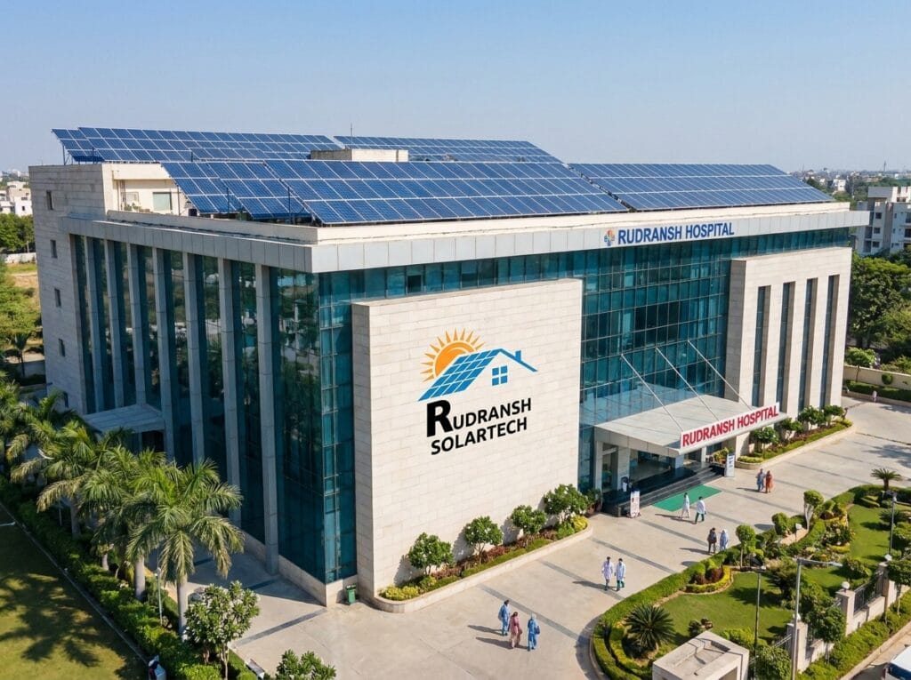 Solar energy installation on a hospital rooftop in Lucknow