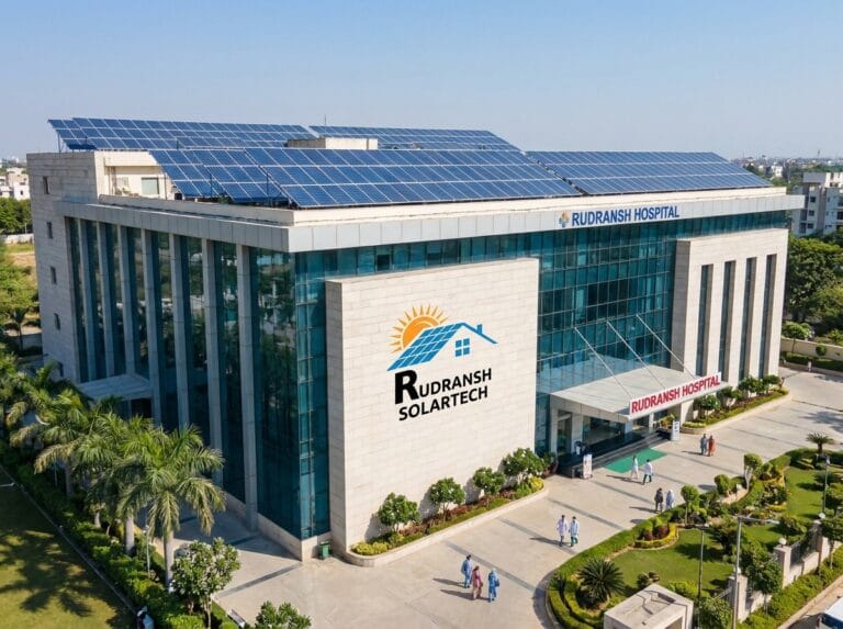 Solar energy installation on a hospital rooftop in Lucknow