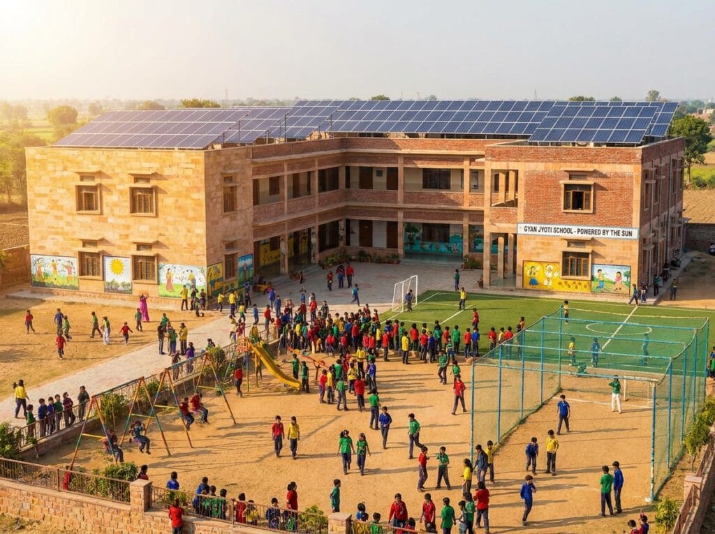 Solar panels installed on a school building in Lucknow