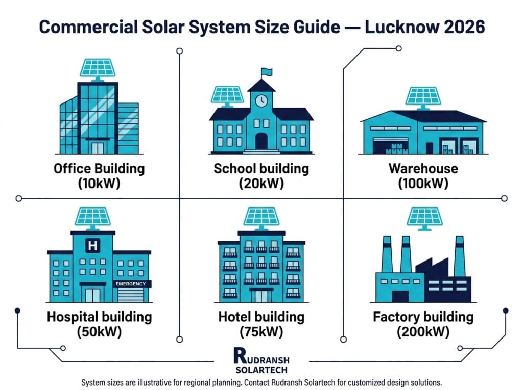 Commercial solar system size and price guide for different business types in Lucknow — Rudransh Solartech 2026