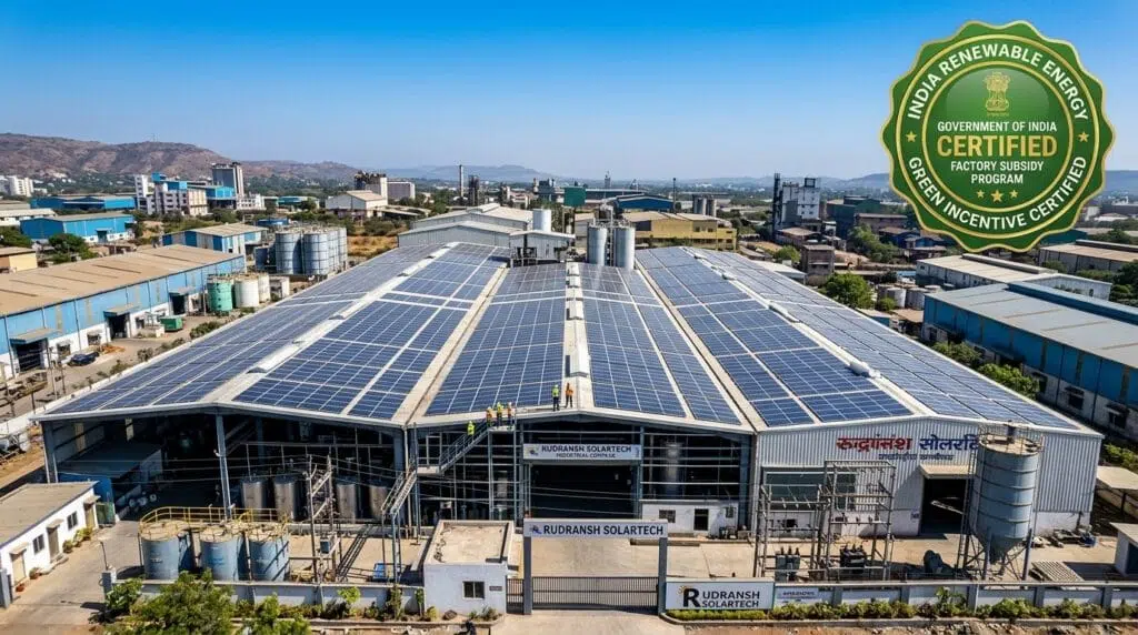 Industrial factory with rooftop solar panels benefiting from solar subsidy schemes in Uttar Pradesh