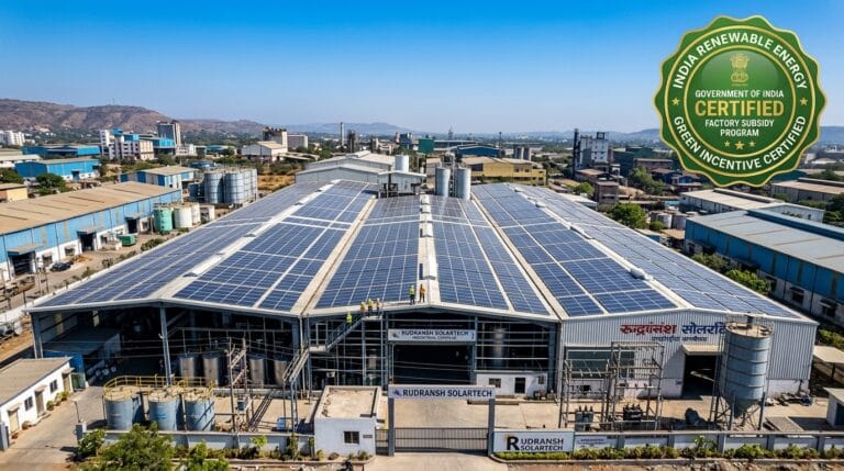 Industrial factory with rooftop solar panels benefiting from solar subsidy schemes in Uttar Pradesh
