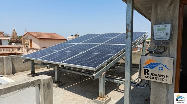 Rooftop solar panels installed on a residential home in Ayodhya by Rudransh Solartech