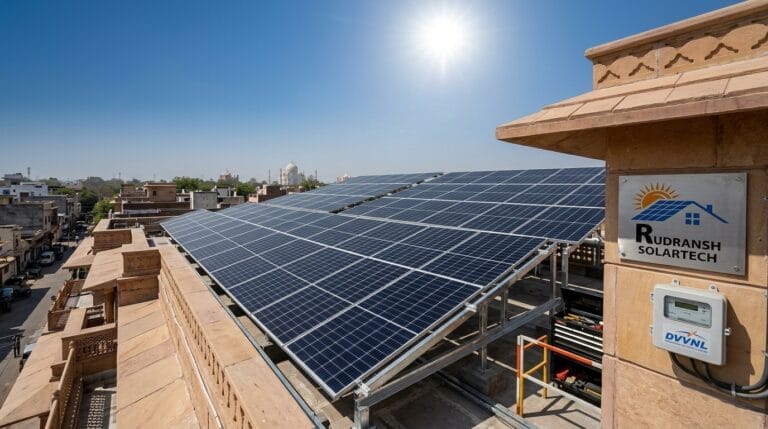 Rooftop solar panels installed on a residential home in Agra by Rudransh Solartech