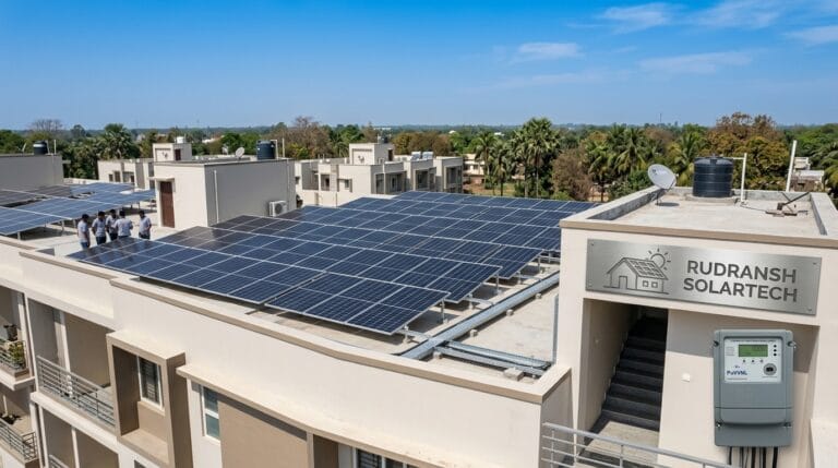 Rooftop solar panels installed on a residential home in Gorakhpur by Rudransh Solartech
