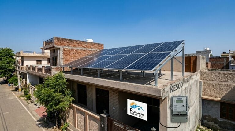 Rooftop solar panels installed on a residential home in Kanpur by Rudransh Solartech