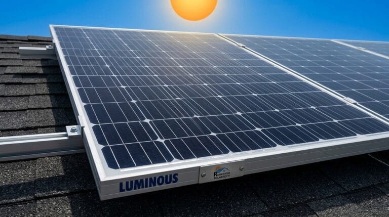 Luminous monocrystalline solar panels array installed on a home rooftop in Lucknow