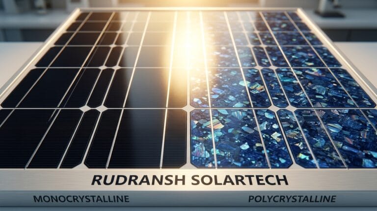 Comparison of monocrystalline vs polycrystalline solar panel cells close-up under sunlight