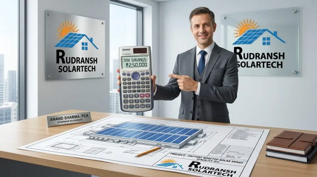 A chartered accountant calculating Section 32 solar panel depreciation tax benefits for a business.