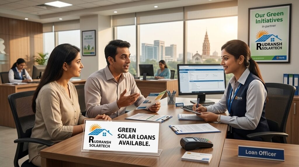 Homeowner applying for a green solar panel loan at a local bank in Lucknow.