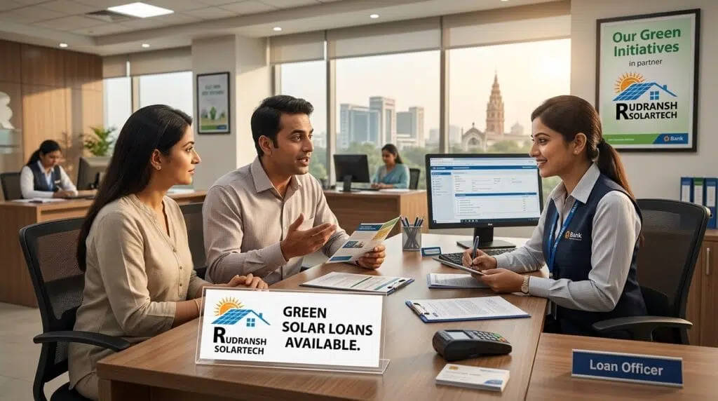 Homeowner applying for a green solar panel loan at a local bank in Lucknow.