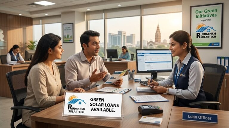 Homeowner applying for a green solar panel loan at a local bank in Lucknow.